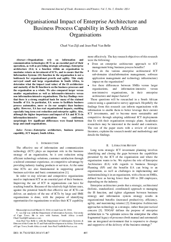 (PDF) Organisational Impact of Enterprise Architecture and Business ...