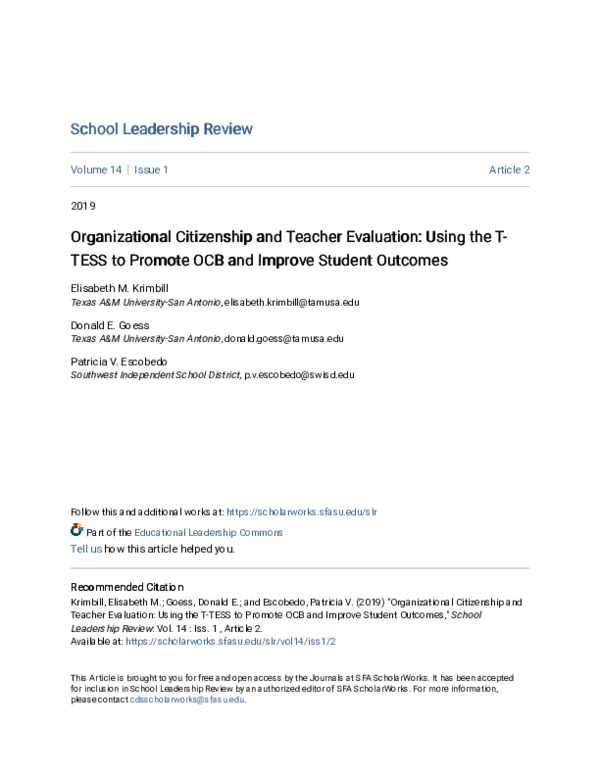 (PDF) Organizational Citizenship and Teacher Evaluation: Using the T ...