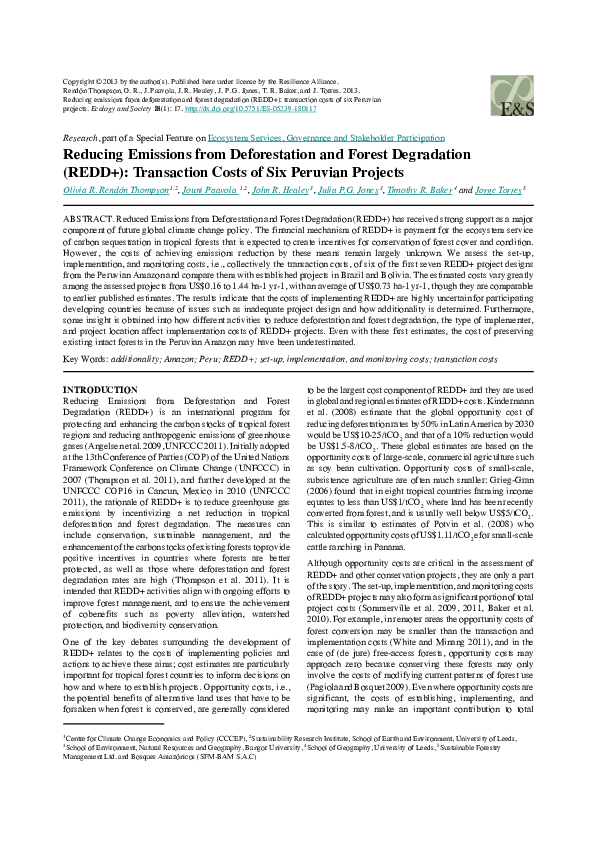 (PDF) Reducing emissions from deforestation and forest degradation ...