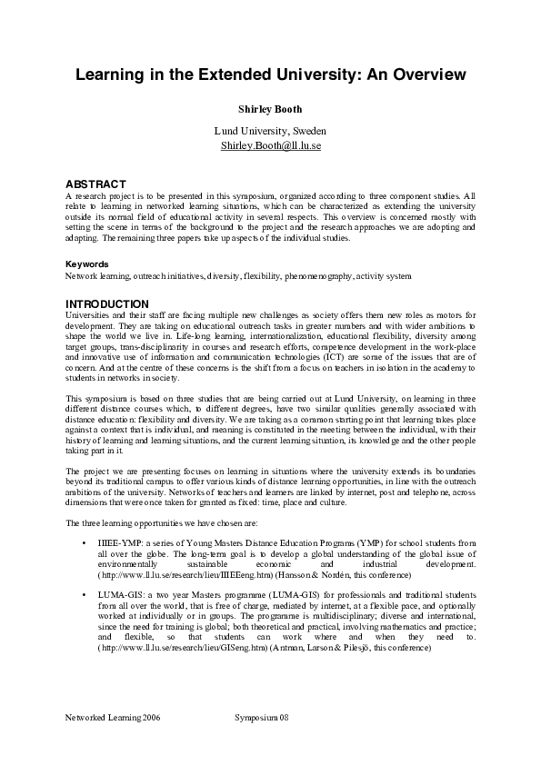 (PDF) Learning in the Extended University: An Overview