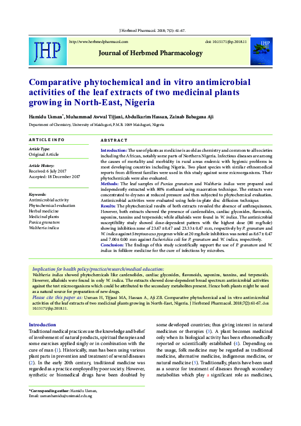 (PDF) Comparative phytochemical and in vitro antimicrobial activities ...