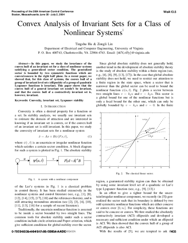 (PDF) Convex analysis of invariant sets for a class of nonlinear systems