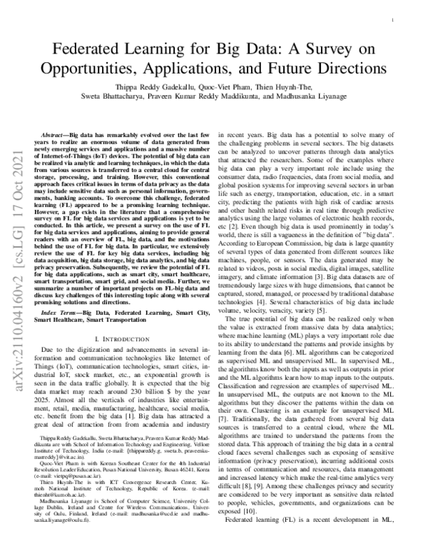 (PDF) Federated Learning for Big Data: A Survey on Opportunities ...
