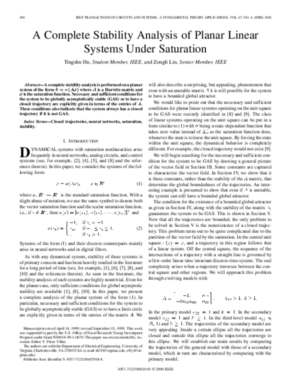 (PDF) A complete stability analysis of planar linear systems under ...