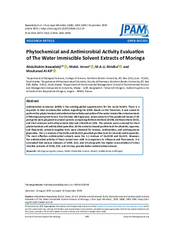 (PDF) Phytochemical and Antimicrobial Activity Evaluation of The Water ...