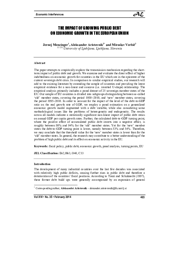 (PDF) The Impact of Growing Public Debt on Economic Growth in the ...