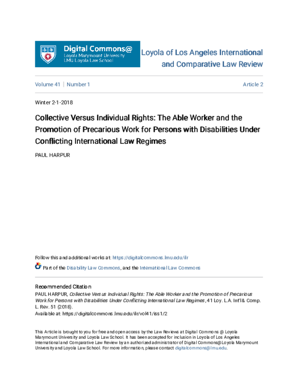 (PDF) Collective Versus Individual Rights: The Able Worker and the ...