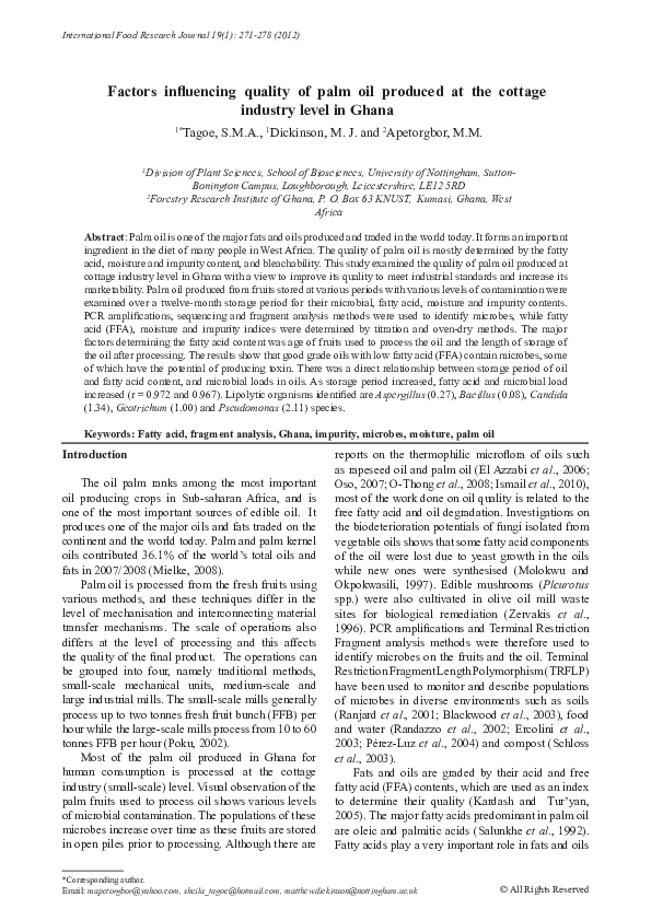 (PDF) Factors influencing quality of palm oil produced at the cottage ...