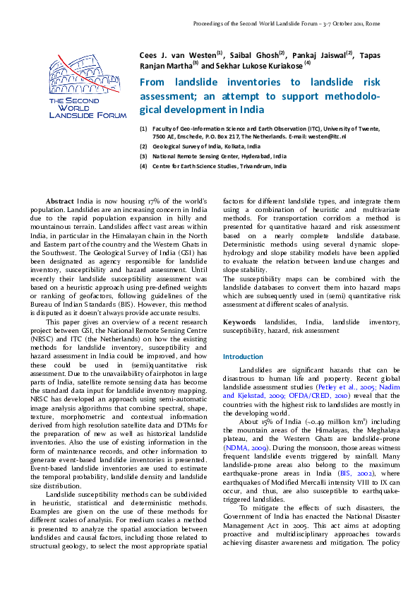 (PDF) Landslide inventory, hazard and risk assessment in India - Chapter 9