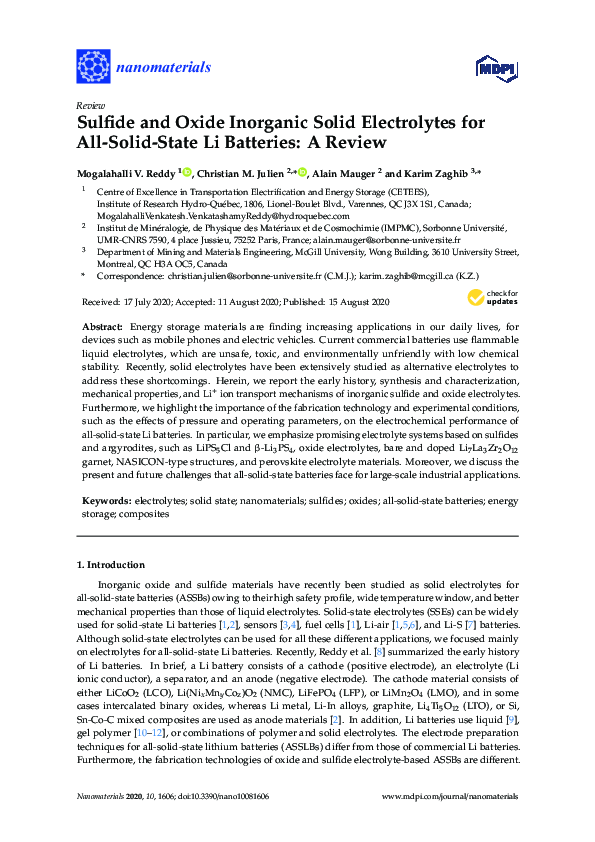 (PDF) Sulfide and Oxide Inorganic Solid Electrolytes for All-Solid ...