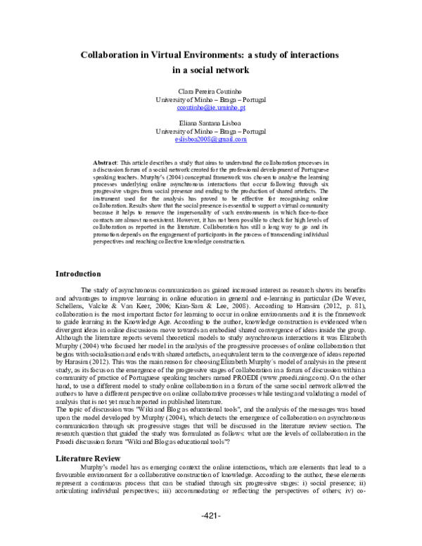 (PDF) Collaboration in Virtual Environments: a study of interactions in ...