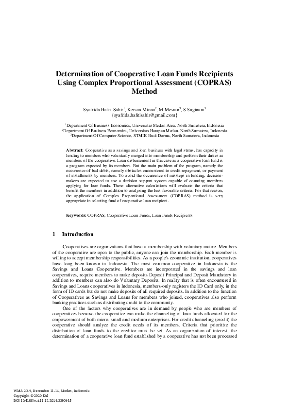 (PDF) Determination of Cooperative Loan Funds Recipients Using Complex ...