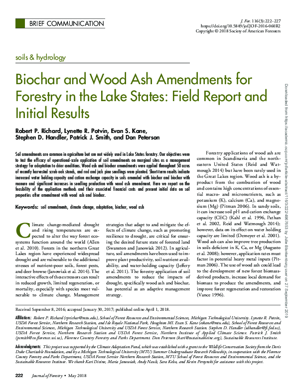 (PDF) Biochar and Wood Ash Amendments for Forestry in the Lake States ...