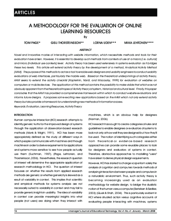 (PDF) A Methodology For The Evaluation Of Online Learning Resources