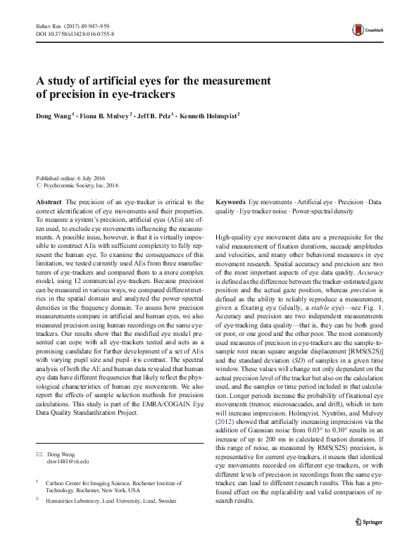 (PDF) A study of artificial eyes for the measurement of precision in