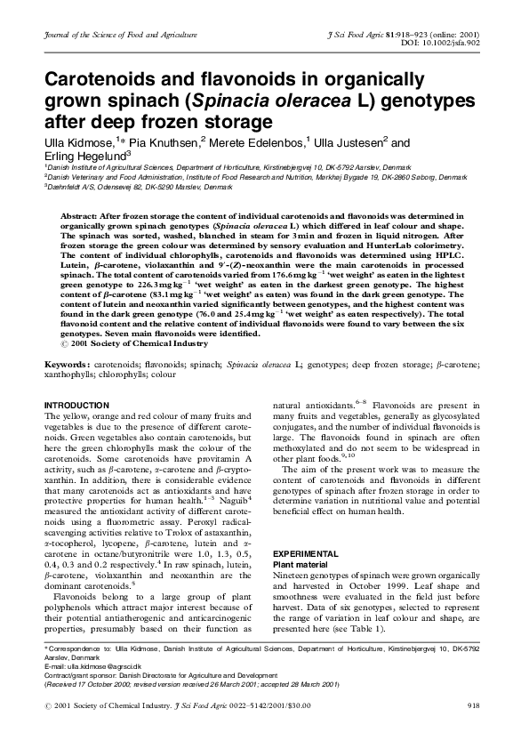 (PDF) Carotenoids and flavonoids in organically grown spinach (Spinacia
