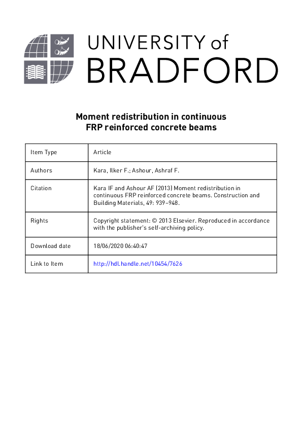 (PDF) Moment Redistribution in Continuous FRP Reinforced Concrete Beams