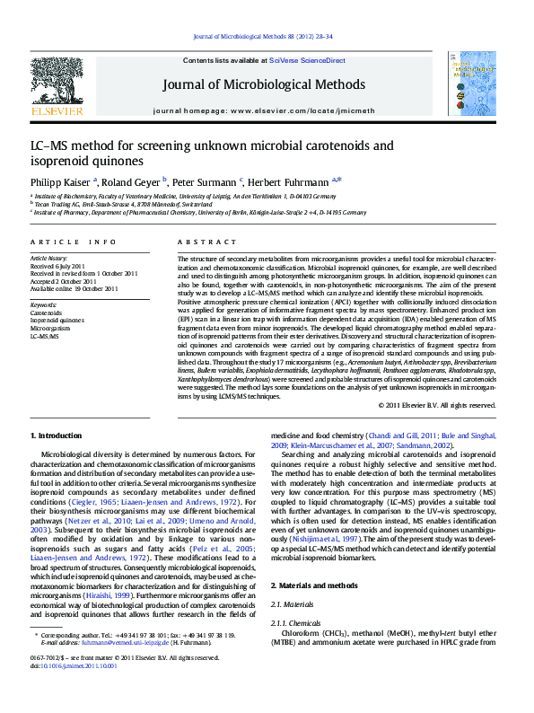 (PDF) LC–MS method for screening unknown microbial carotenoids and ...
