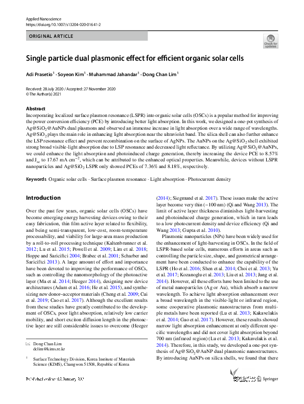(PDF) Single particle dual plasmonic effect for efficient organic solar ...