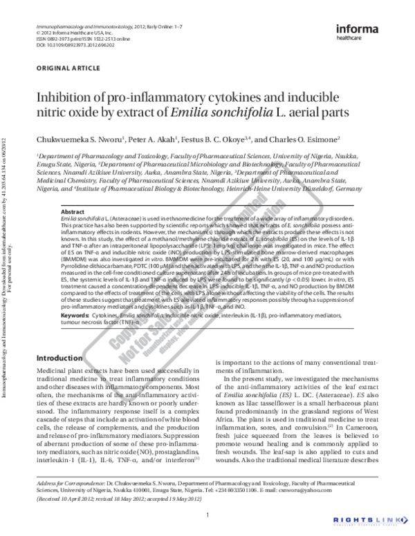 (PDF) Inhibition of pro-inflammatory cytokines and inducible nitric ...