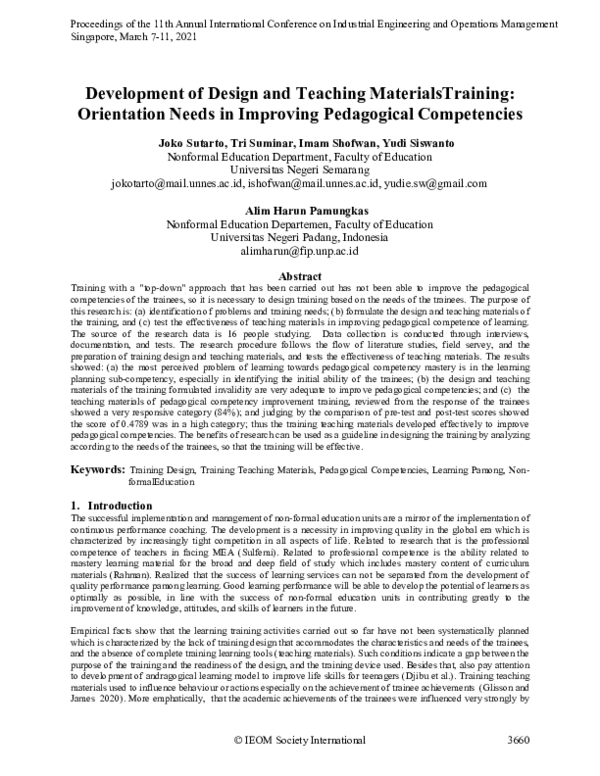  PDF Development Of Design And Teaching MaterialsTraining Orientation 