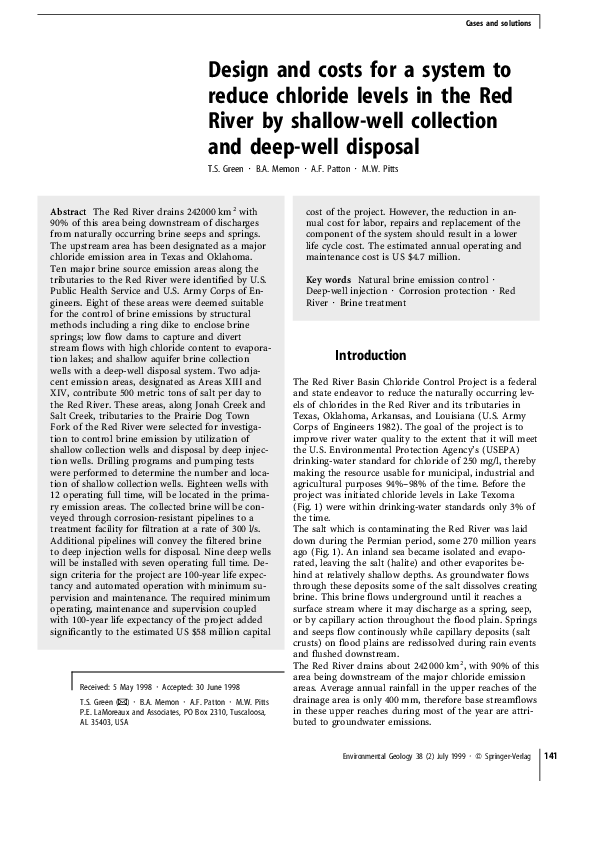 (PDF) Design and costs for a system to reduce chloride levels in the