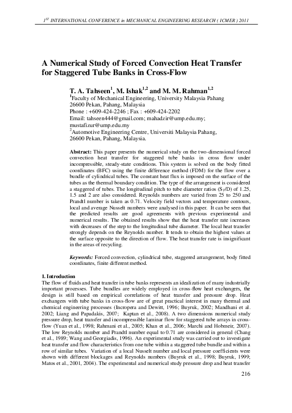 (PDF) A Numerical Study of Forced Convection Heat Transfer for ...