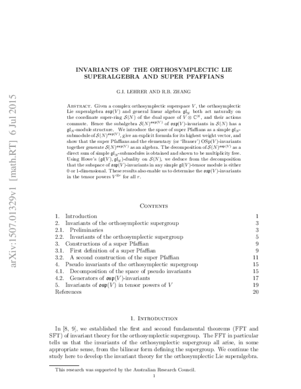 (PDF) Invariants of the orthosymplectic Lie superalgebra and super ...