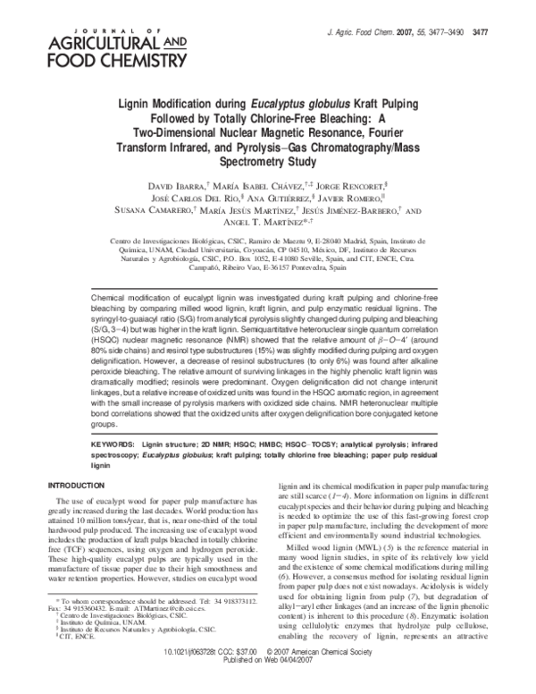 (PDF) Lignin modification during Eucalyptus globulus kraft pulping