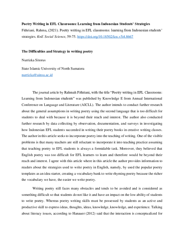 (PDF) Poetry Writing in EFL Classrooms: Learning from Indonesian ...