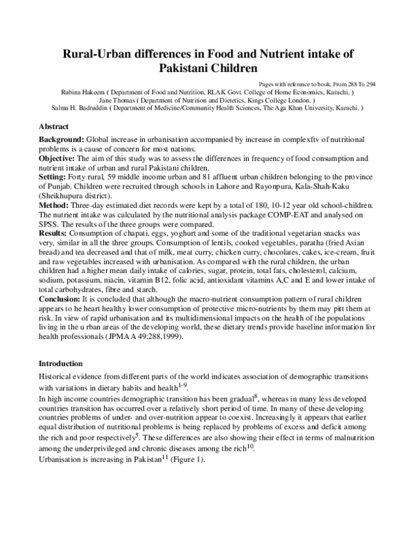 (PDF) Rural-urban differences in food and nutrient intake of Pakistani ...