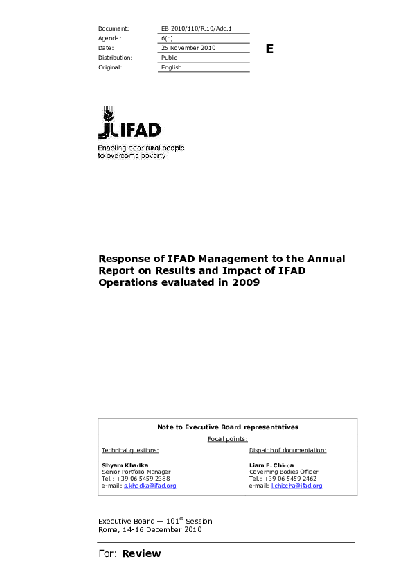 (PDF) Response of IFAD Management to the Annual Report on Results and ...