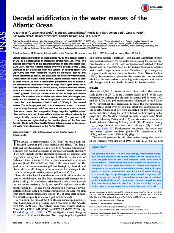 (PDF) Decadal acidification in the water masses of the Atlantic Ocean