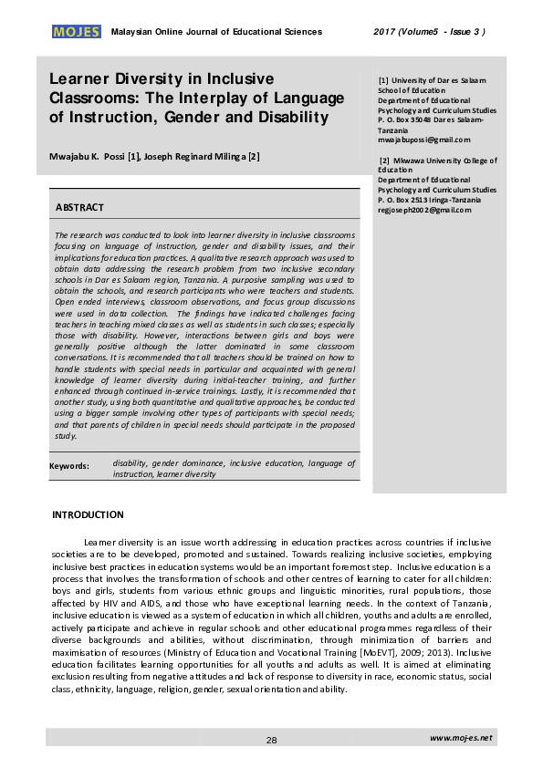 (PDF) Learner Diversity in Inclusive Classrooms: The Interplay of ...