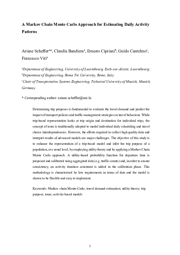 (PDF) A Markov Chain Monte Carlo Approach for Estimating Daily Activity ...