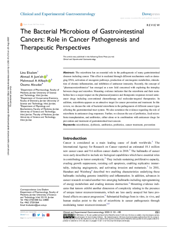 (PDF) The Bacterial Microbiota of Gastrointestinal Cancers: Role in ...