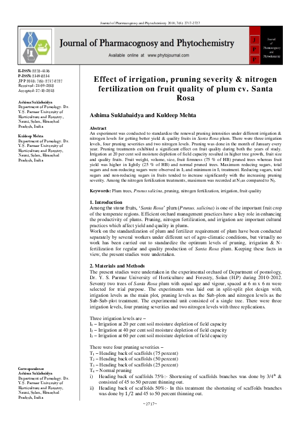 (PDF) Effect of irrigation, pruning severity & nitrogen fertilization ...