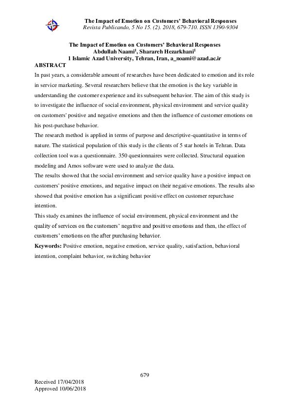 (PDF) The Impact of Emotion on Customers’ Behavioral Responses