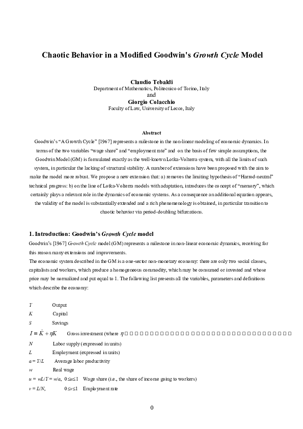 (PDF) Chaotic Behavior in a Modified Goodwin's Growth Cycle Model