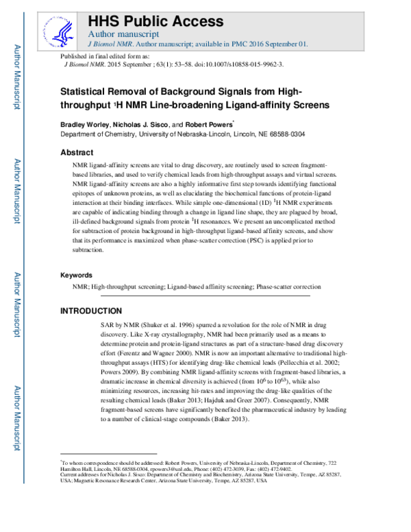 (PDF) Statistical removal of background signals from high-throughput 1H ...