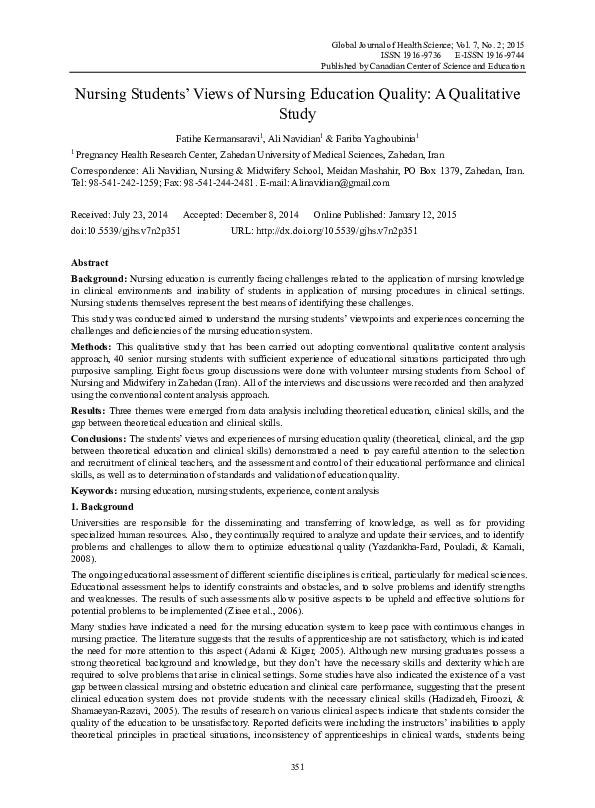 (PDF) Nursing students' views of nursing education quality: a ...