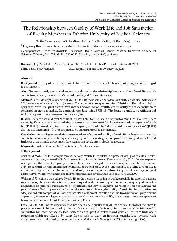 (PDF) The Relationship Between Quality of Work Life and Job ...