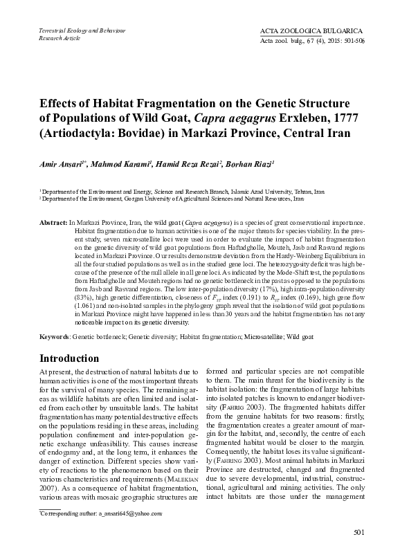 (PDF) Effects of Habitat Fragmentation on the Genetic Structure of ...