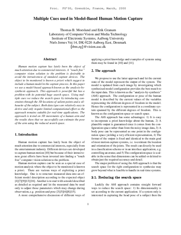(PDF) Multiple cues used in model-based human motion capture