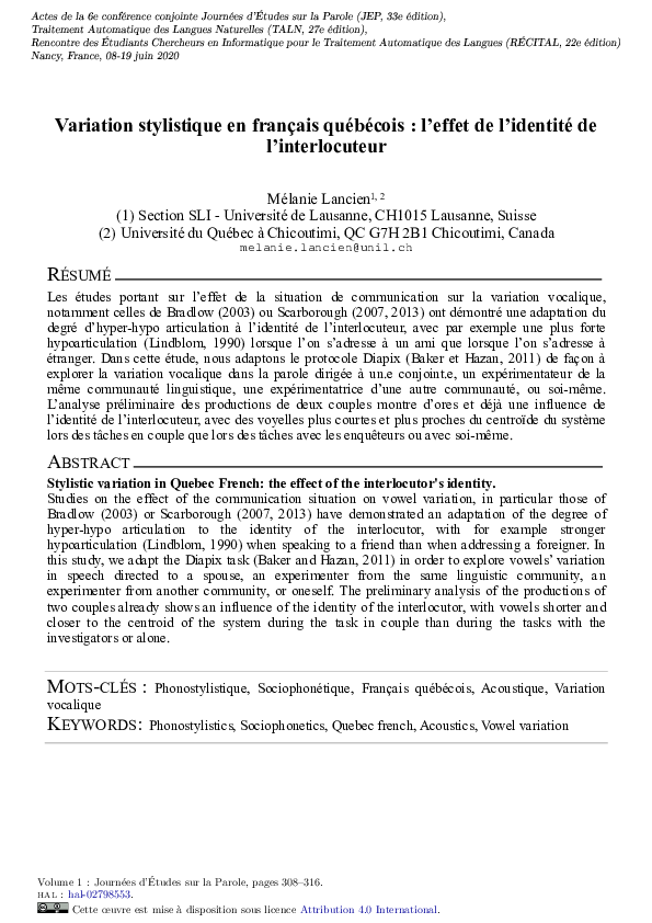 (PDF) Variation stylistique en français québécois : l’effet de l ...