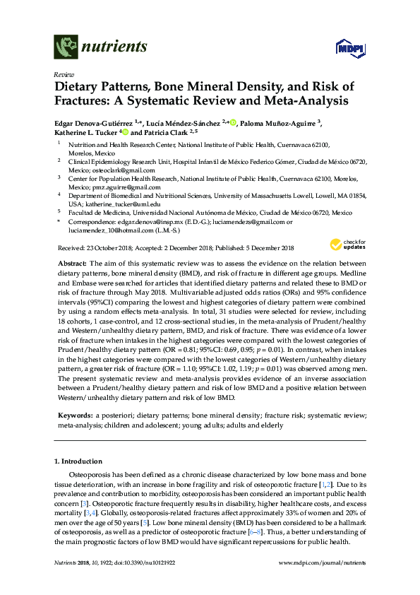 (PDF) Dietary Patterns, Bone Mineral Density, and Risk of Fractures: A ...