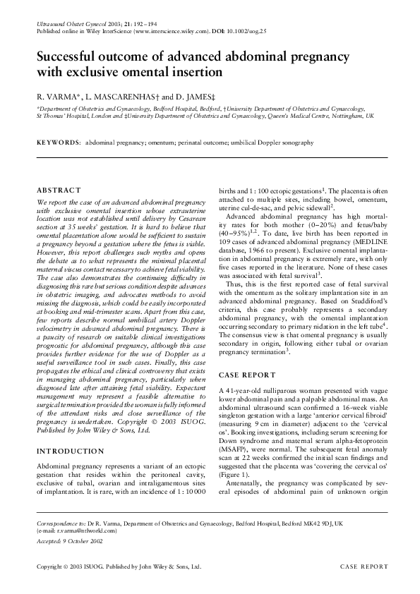 (PDF) Successful outcome of advanced abdominal pregnancy with exclusive ...