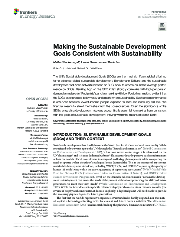(PDF) Making the Sustainable Development Goals Consistent with ...