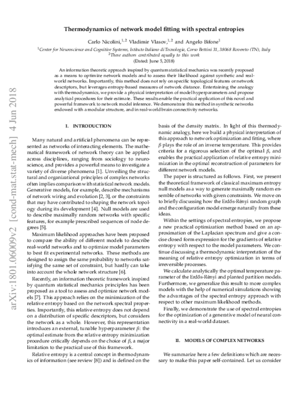 (PDF) Thermodynamics of network model fitting with spectral entropies