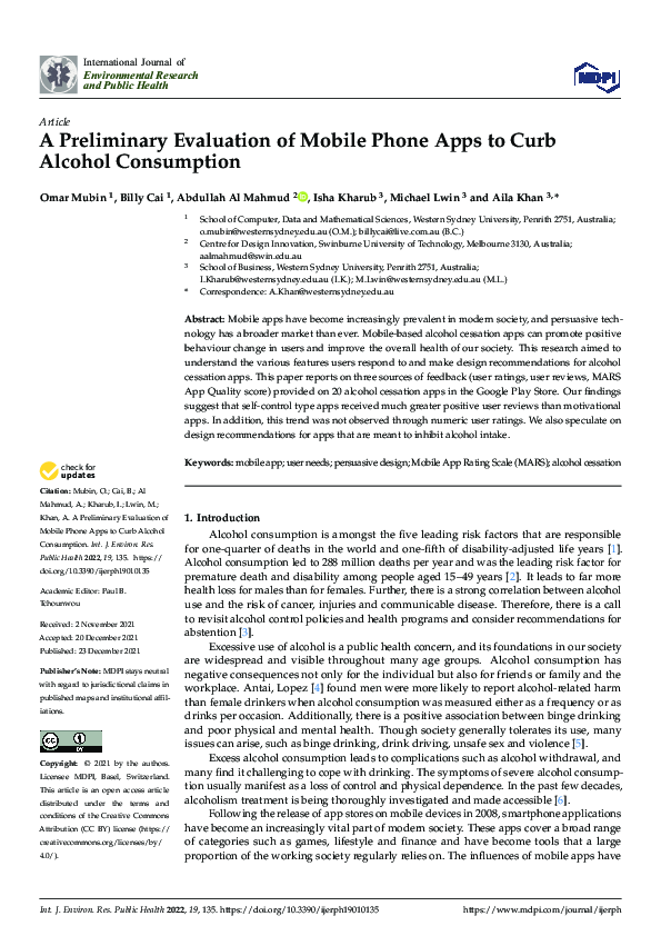 (PDF) A Preliminary Evaluation of Mobile Phone Apps to Curb Alcohol ...
